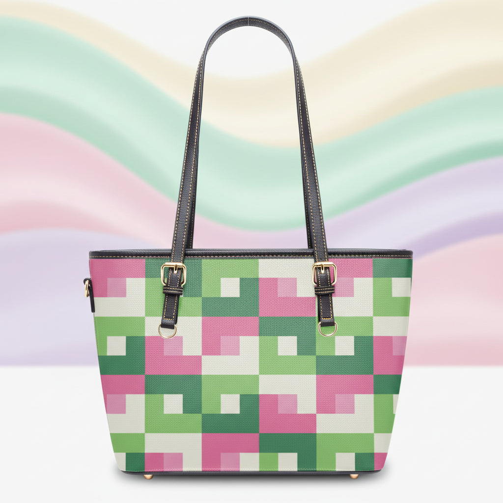 Pink and Green Handbag | Pink Leather Handbag