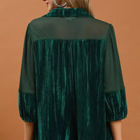 Hunter green velvet blouse with lace yoke and roomy back