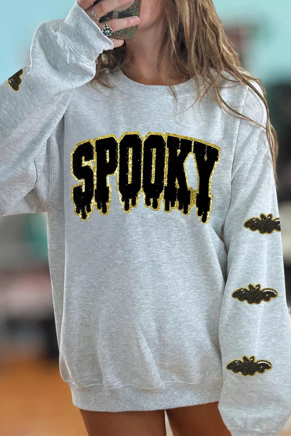 Gray Halloween sweatshirt with sequin &