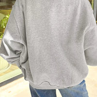 Light gray reversible mock-neck sweatshirt, plain back, dropped shoulders