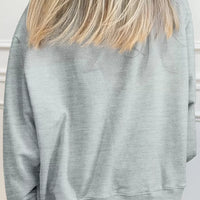 Gray mock-neck pullover sweatshirt from the back view, relaxed fit