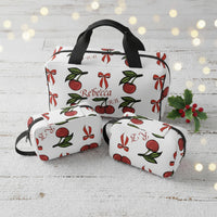 Monogrammed Cosmetic Bag Set | Personalized White & Red Cherry Trio