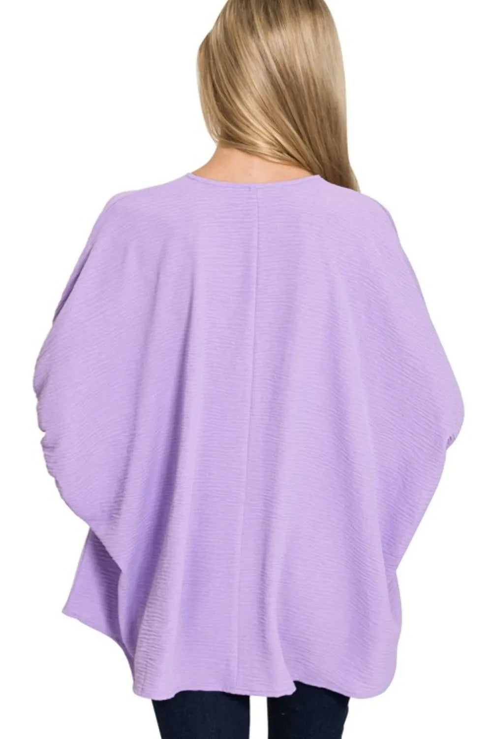 Lavender loose woven top back with puff half sleeves