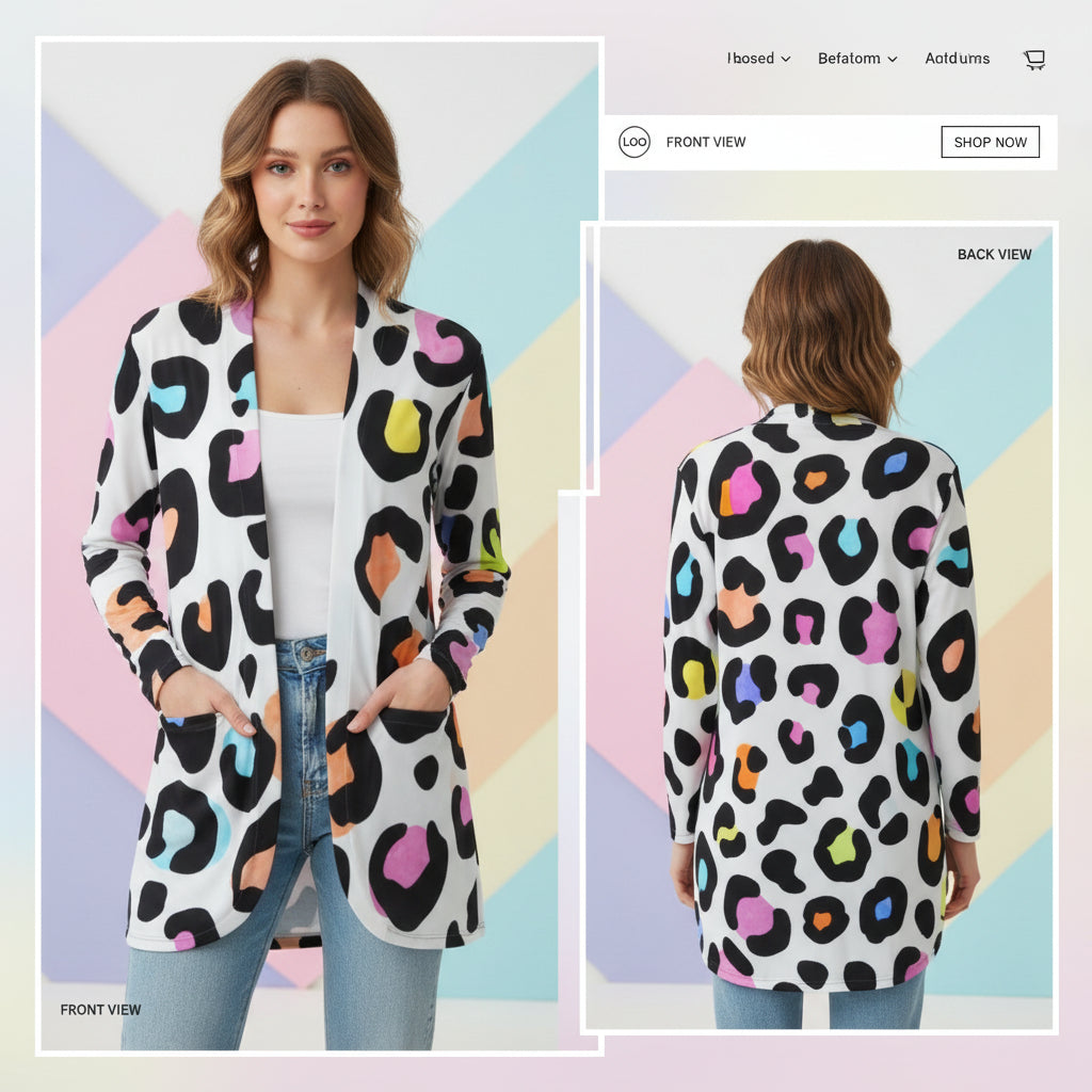 Animal Print Long Cardigan | White Multicolor Leopard & Cheetah Sweater