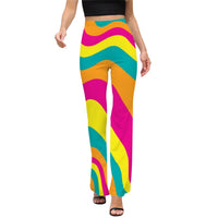 Womens Funky Print Flared Pants High Waist Bold Pattern Trousers