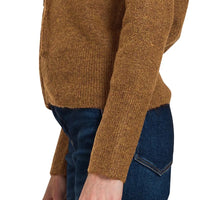 Womens deep camel knit zip-up hooded cardigan sleeve and cuff detail