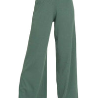 Jade green wide-leg knit pants, full length