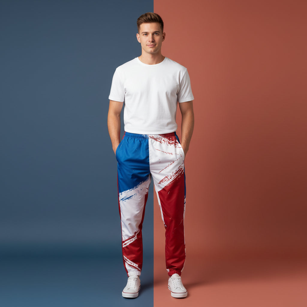 Red And White Track Pants | Unisex All-Over Print Streetwear Joggers