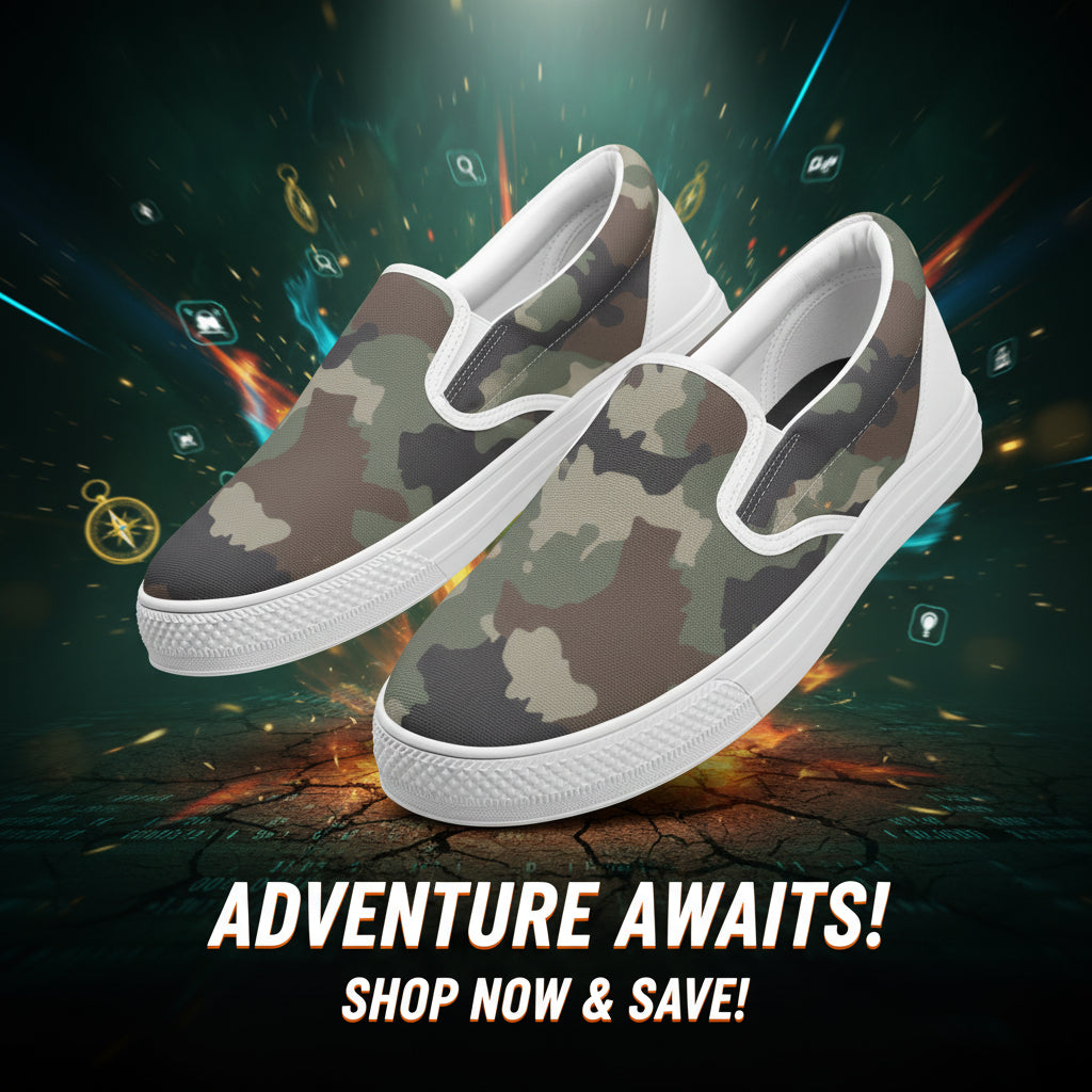 Classic Green Camo Slip On Sneakers | Unisex Camouflage Print Canvas Shoes