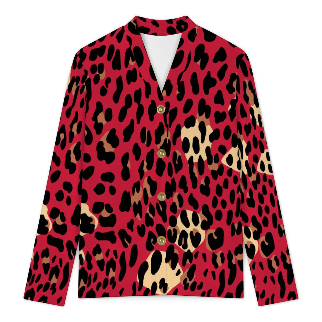 Red Leopard Print Buttoned Cardigan