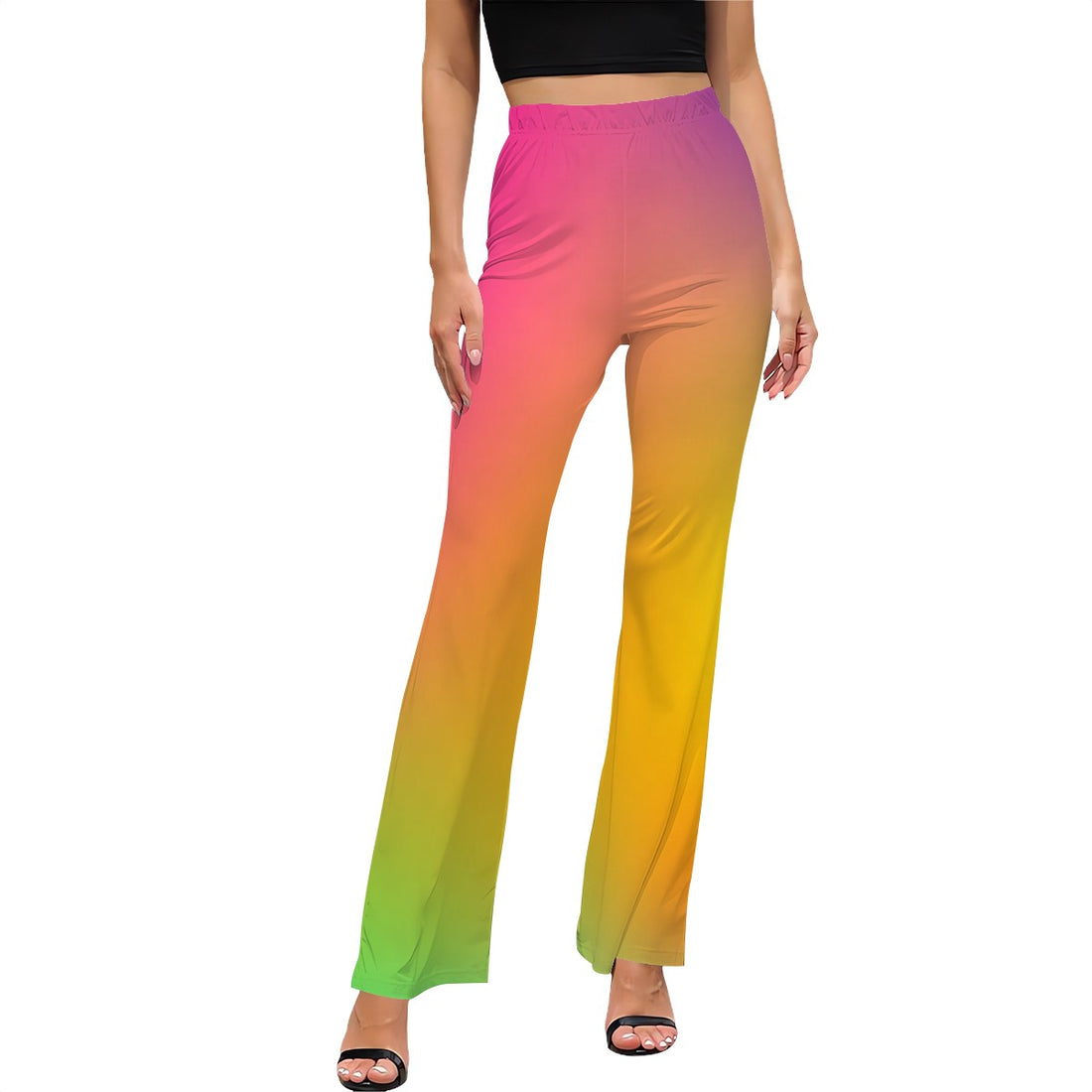 Rainbow Print High Waist Flared Pants Women’s Vibrant Multi-Colour Trousers
