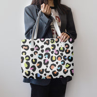 Multi Color Leopard Print White Base Vegan Leather Tote Handbag