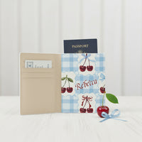 Passport Personalised Cover | Custom Blue Gingham & Cherry Travel Holder