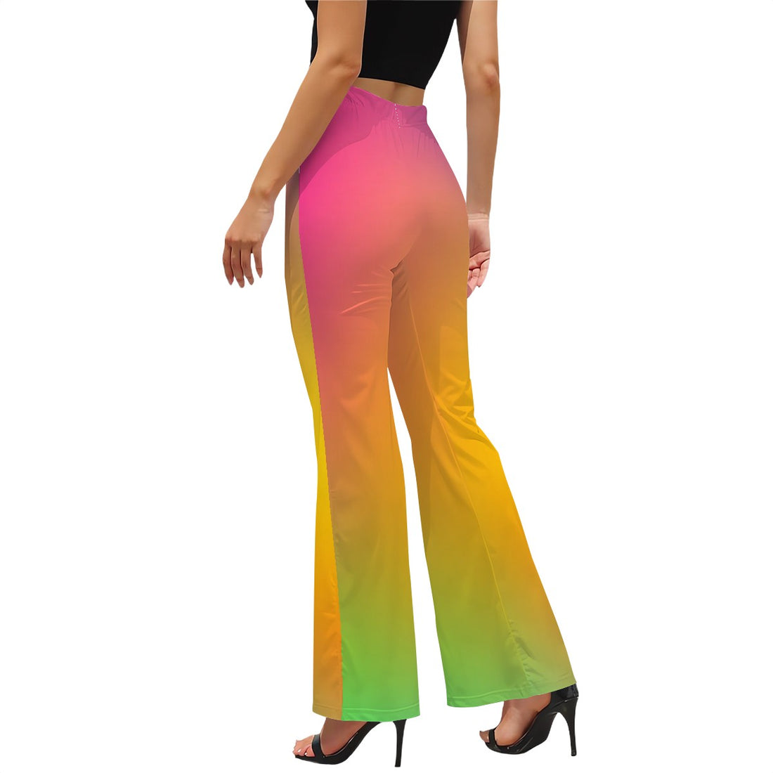 Rainbow Print High Waist Flared Pants Women’s Vibrant Multi-Colour Trousers
