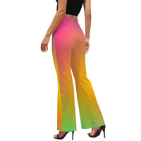 Rainbow Print High Waist Flared Pants Women’s Vibrant Multi-Colour Trousers