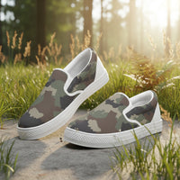 Classic Green Camo Slip On Sneakers | Unisex Camouflage Print Canvas Shoes