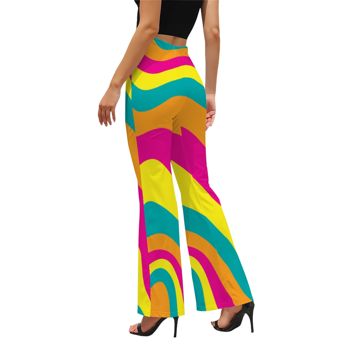 Womens Funky Print Flared Pants High Waist Bold Pattern Trousers