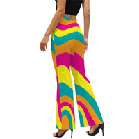 Womens Funky Print Flared Pants High Waist Bold Pattern Trousers