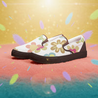 White Multicolor Womens Flower Sneakers | Floral Print Slip On Canvas Shoes