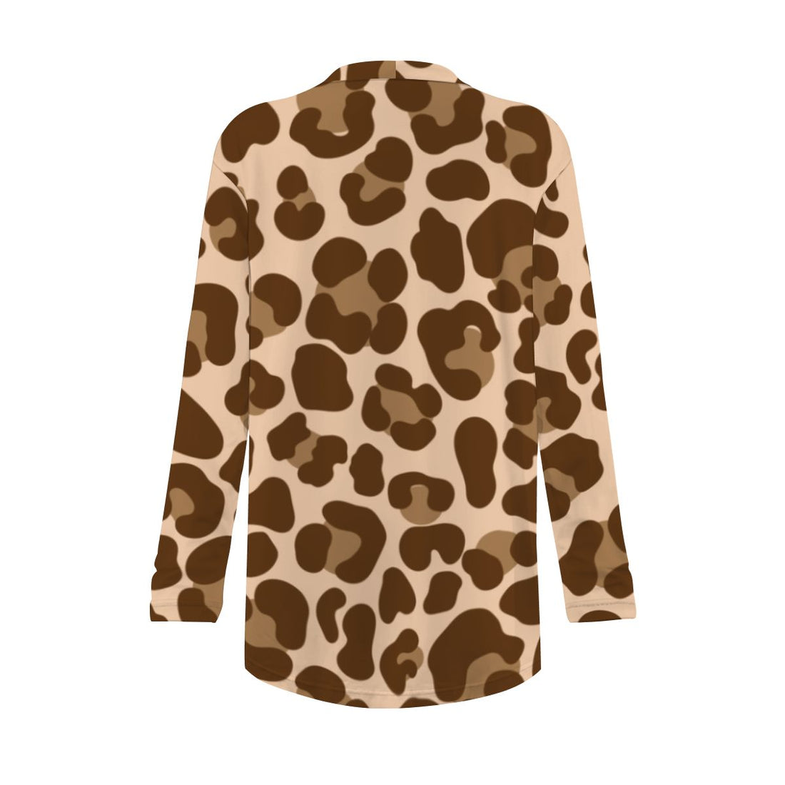 Brown Leopard Print Open-Front Cardigan with Pockets