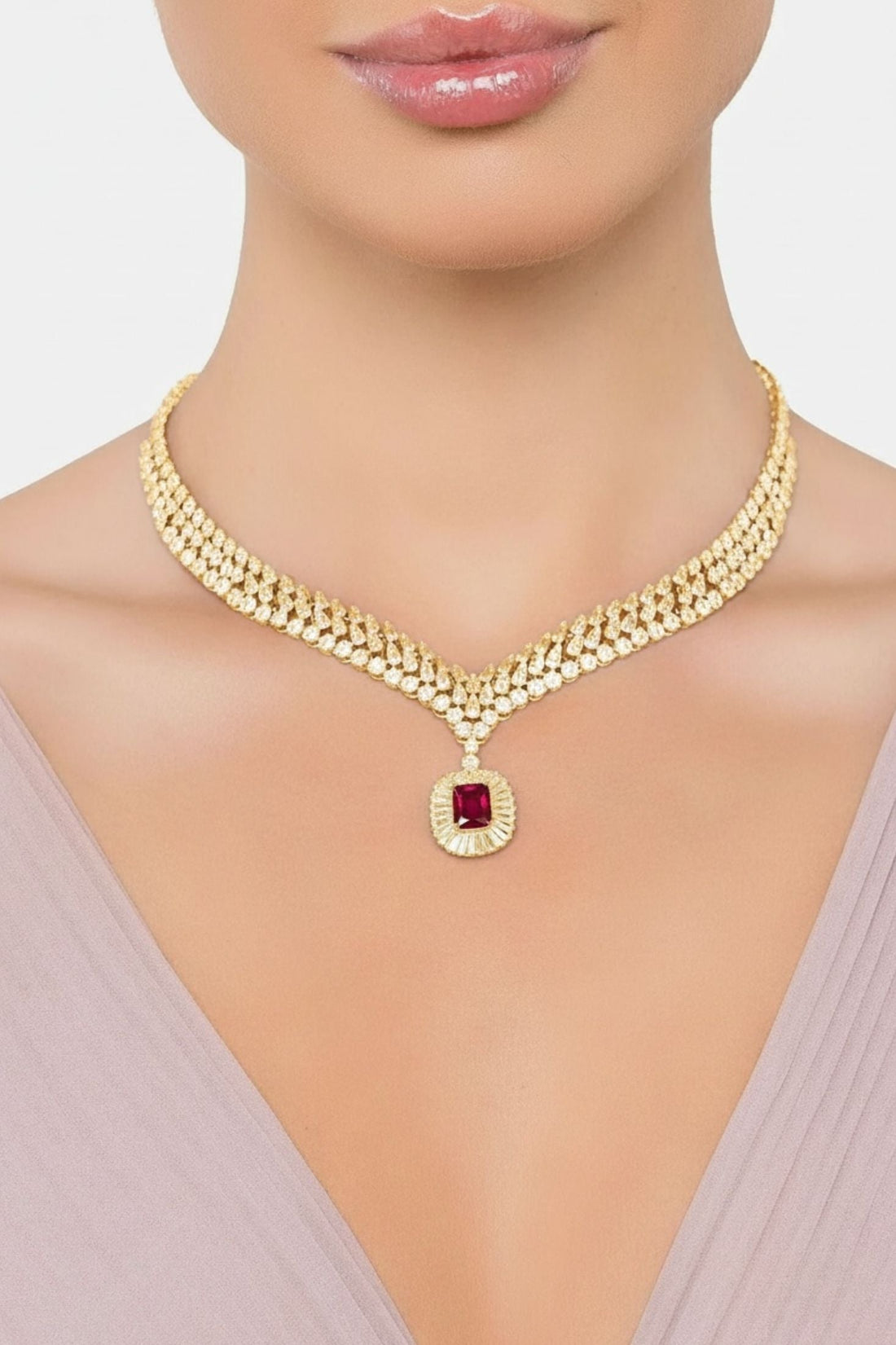 Countess Statement Ruby Necklace Gold-3
