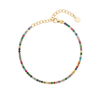 Gold tennis bracelet with rainbow CZ stones