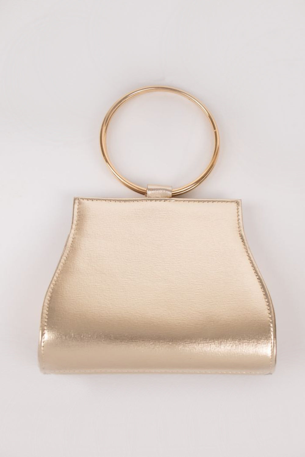 Gold metallic clutch bag with double ring handle