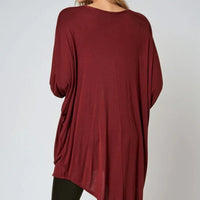 Wine Oversized Batwing High Low Top-2
