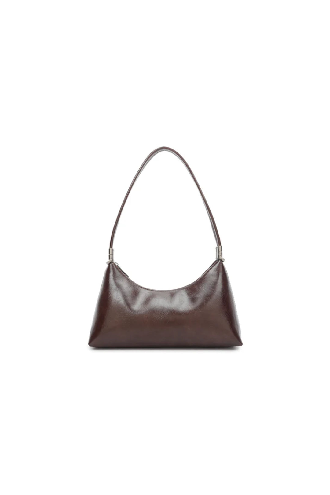 Coffee brown faux leather shoulder bag with top handle and draped front