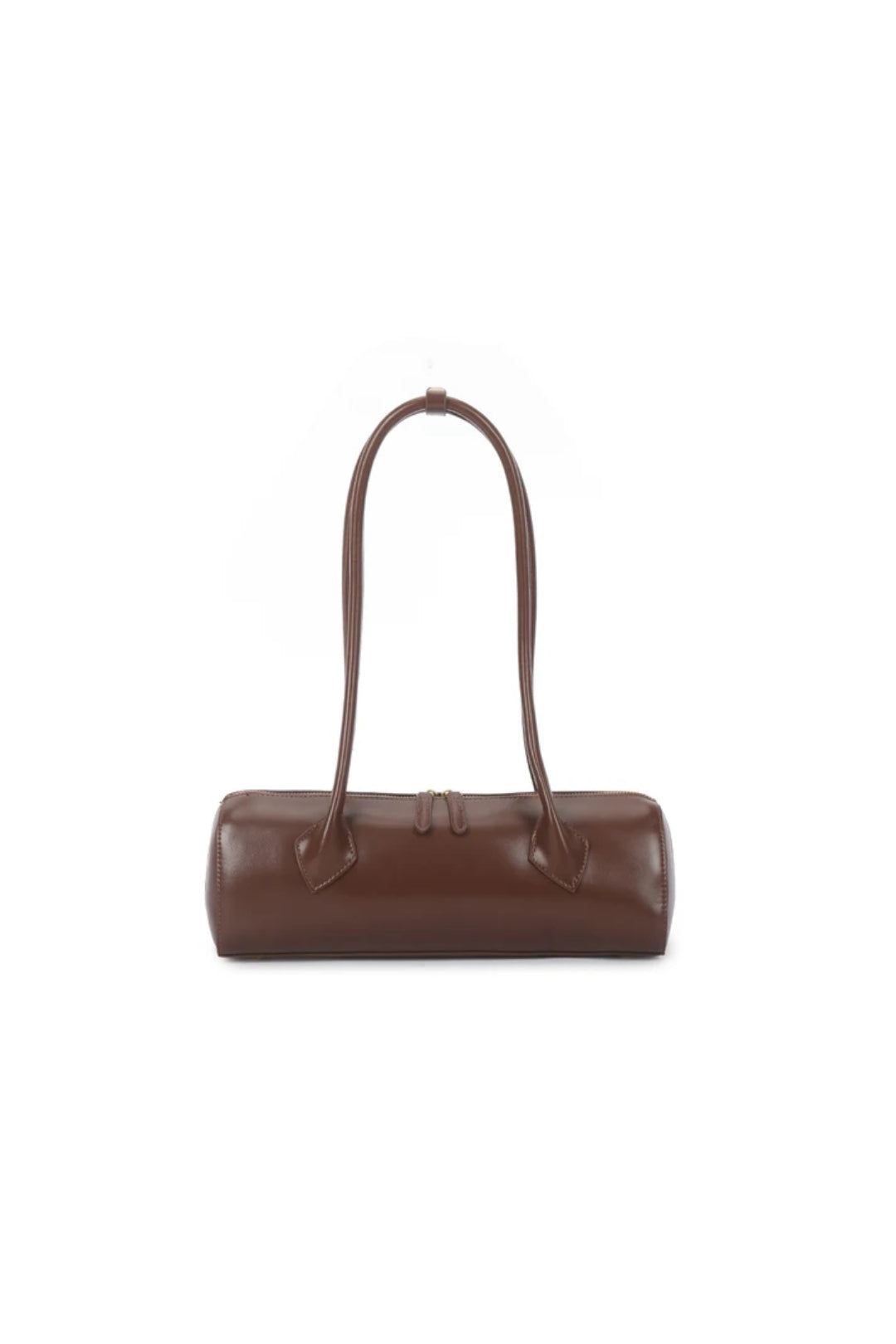 Coffee brown faux leather shoulder bag with gold-tone hardware and top handles
