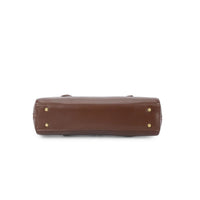Coffee brown faux leather shoulder bag with gold-tone corner studs