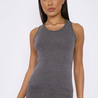 Charcoal racerback slim-fit vest top with round neckline, front view
