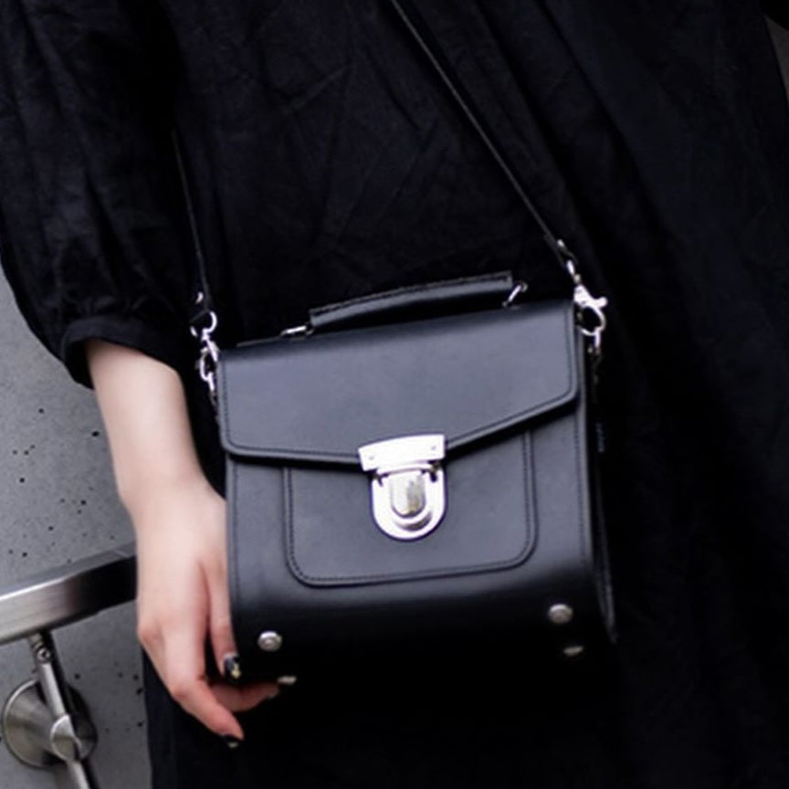 Handmade Leather Sugarcube Handbag - Black-1
