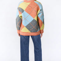 Orange Argyle Wool‑Blend Knit Cardigan-2
