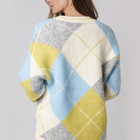 Lime Argyle Wool‑Blend Knit Cardigan-2
