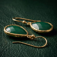 Petite Drop Earrings Green Onyx Gold-2