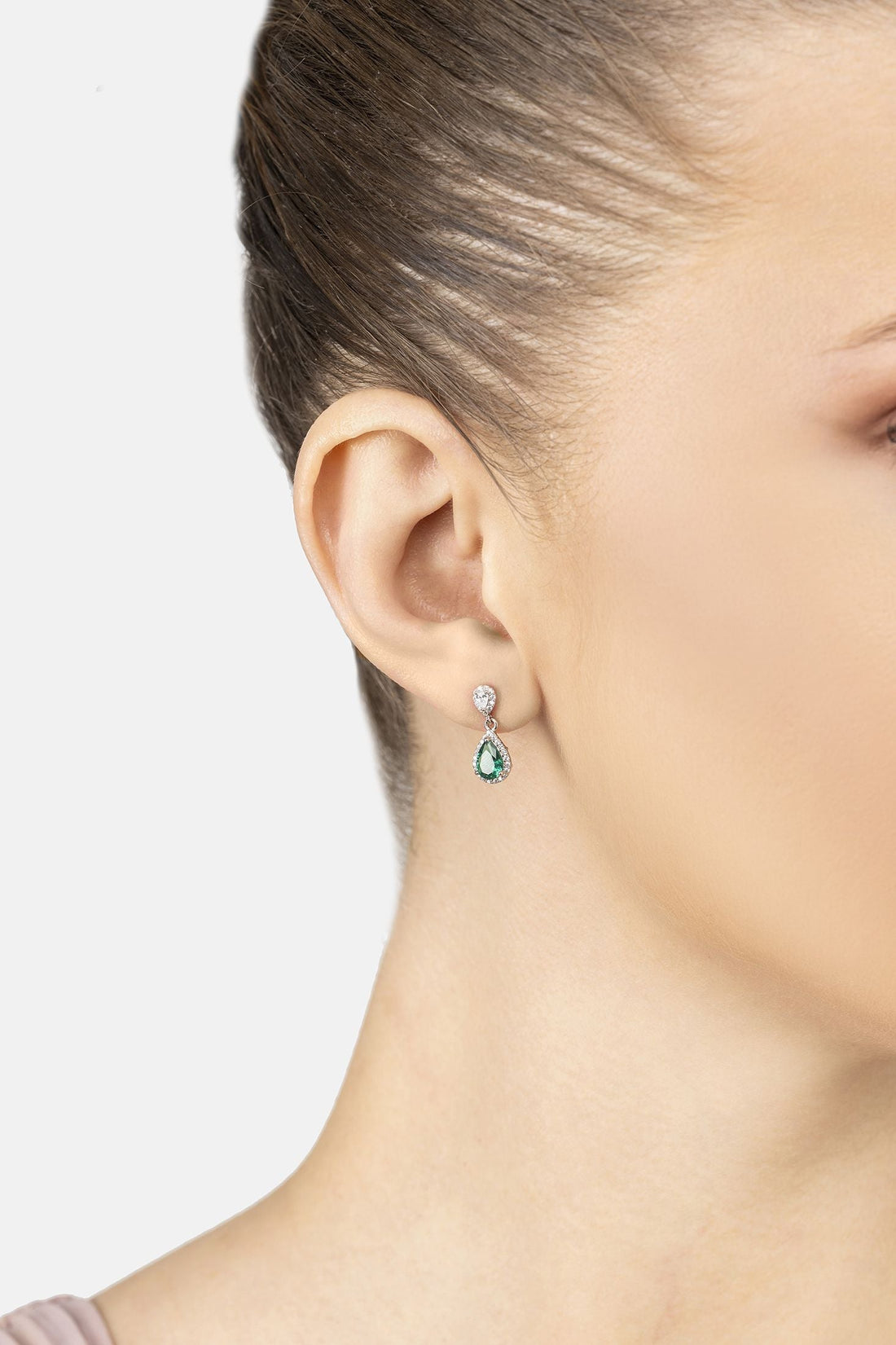 Phillippa Drop Earrings Emerald Silver-1