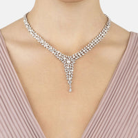 Silver rhinestone choker-style necklace with dangling teardrop centerpiece
