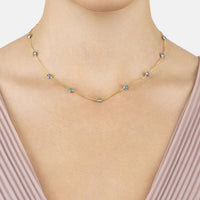 Evil Eye Blue Enamel Choker Necklace Gold-1
