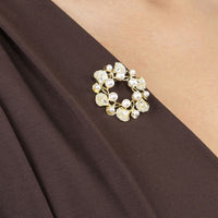 Ginkgo Leaf And Pearl Wreath Brooch Gold-2