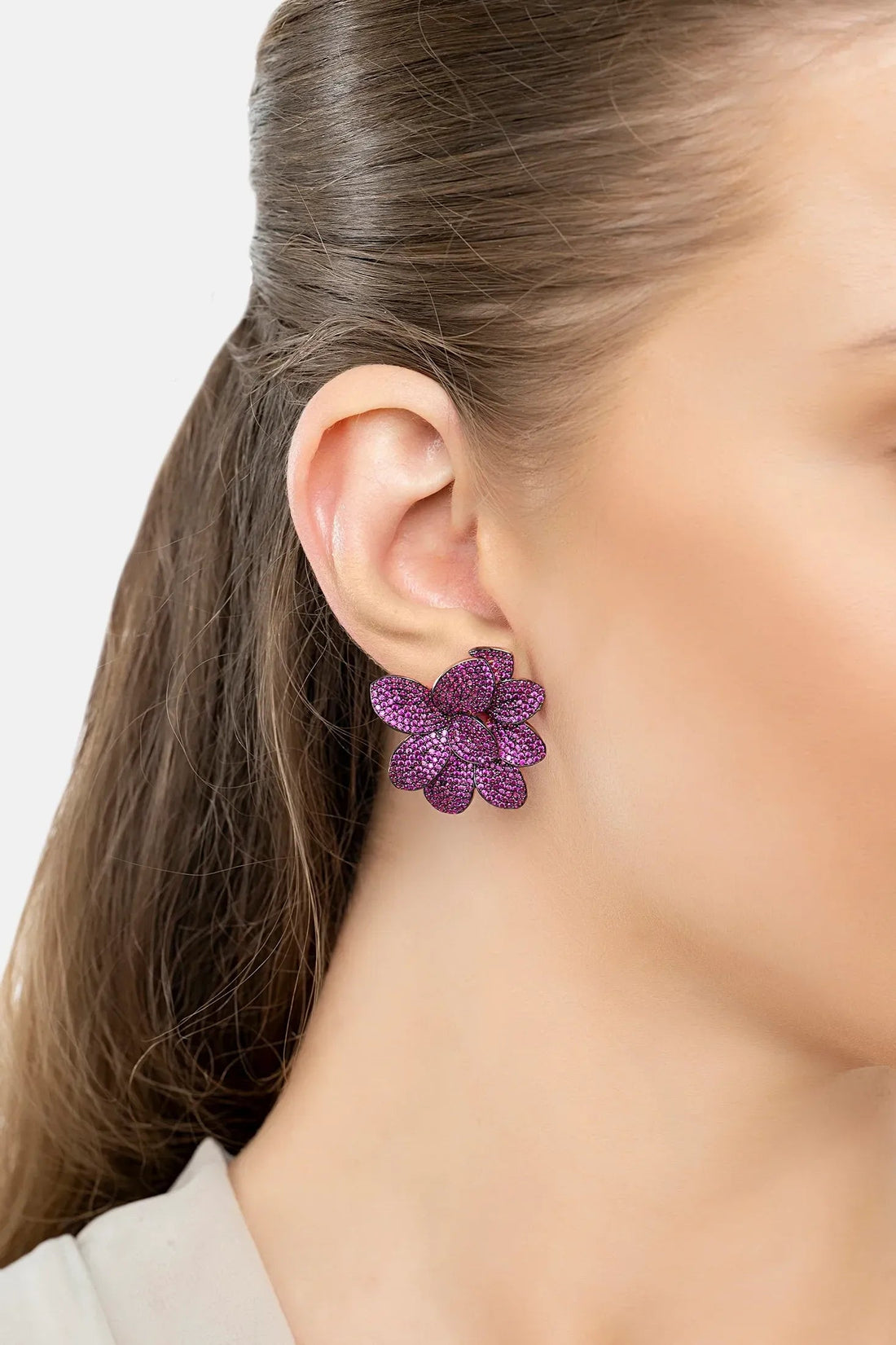 Amaryllis Flower Large Stud Earrings Rosegold Ruby-3