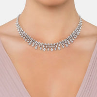 Silver crystal choker necklace with teardrop links and central drop detail