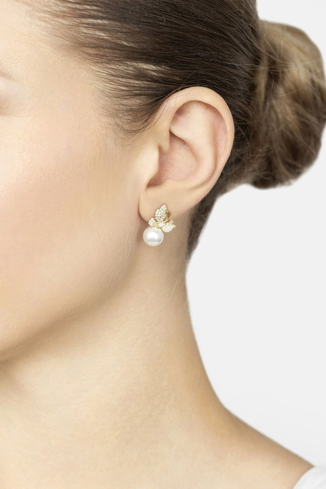 Butterfly Drop Earrings Pearl Gold-1