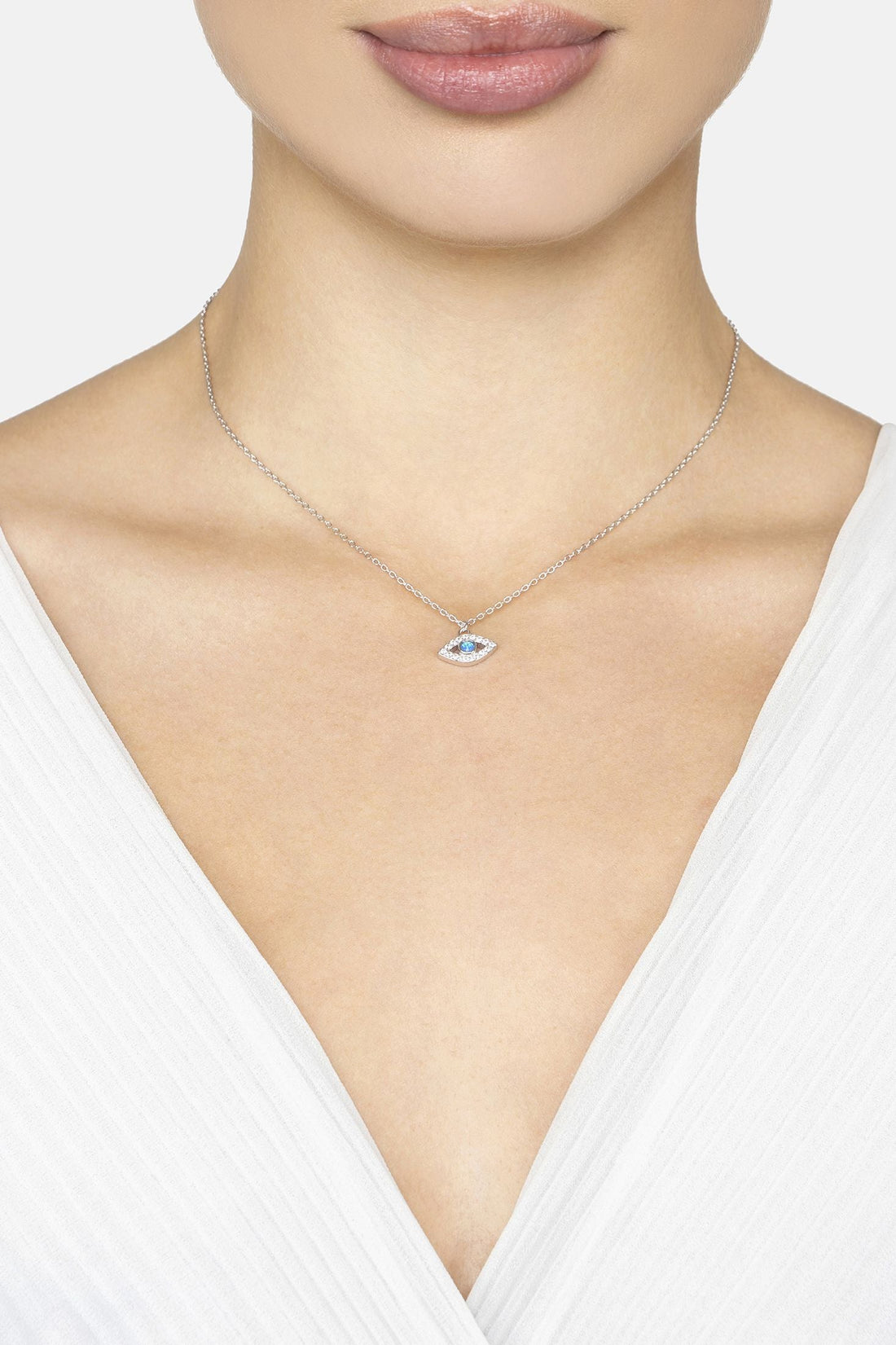 Elliptical Evil Eye Necklace Blue Opal Silver-1