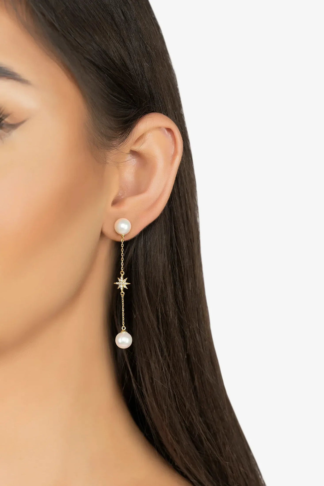 Falling Star Pearl Drop Earrings Gold-1