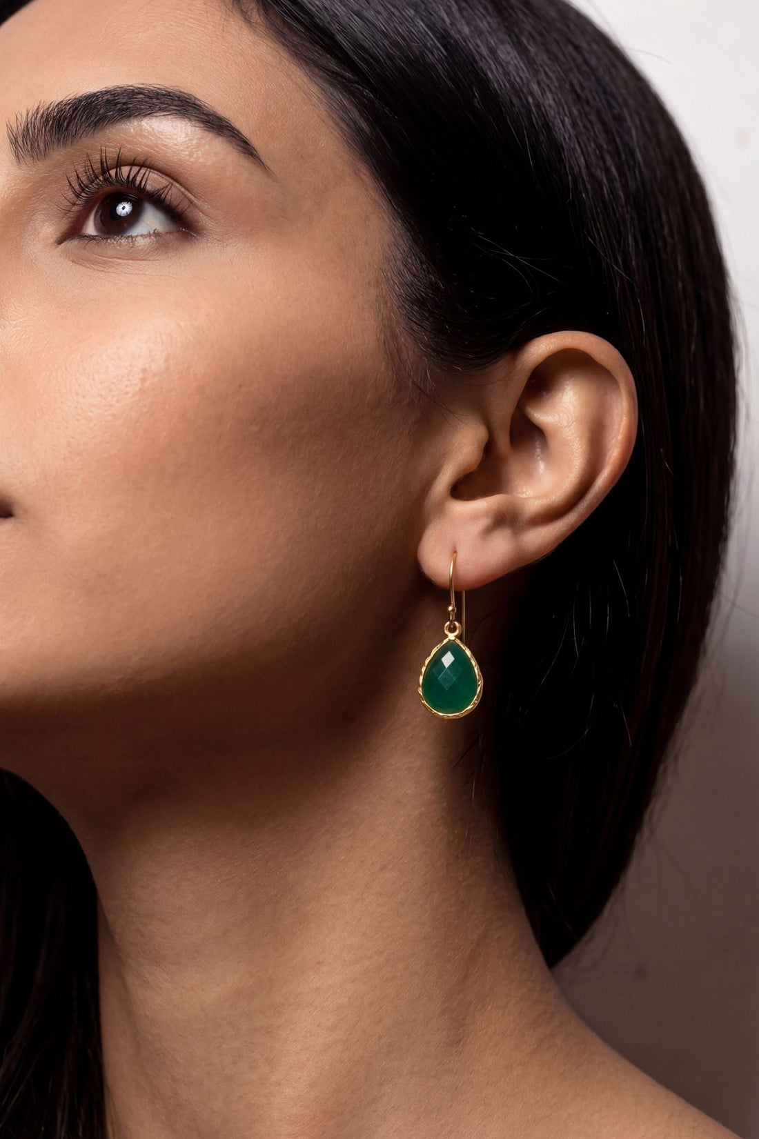 Petite Drop Earrings Green Onyx Gold-4