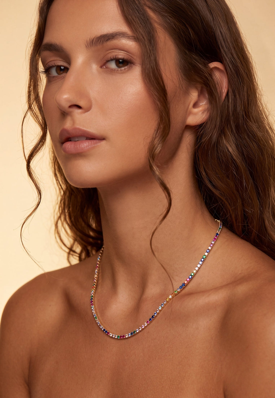 Tennis Necklace Vibrant Rainbow Cz Gold-1