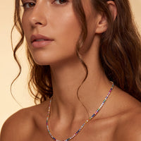 Tennis Necklace Vibrant Rainbow Cz Gold-1