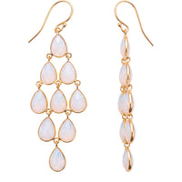 Gold-tone opal teardrop cascade earrings, side view
