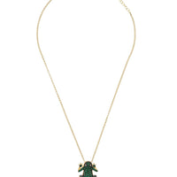 Gold chain necklace with small green frog pendant
